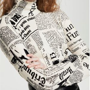 Diane Von Furstenberg Brady Pull Over in Limited Edition Blue Newspaper Print